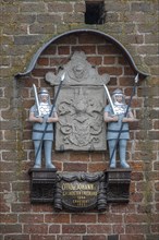 Friedland coat of arms with Margraves Otto III and Johann I on the Anklamer Tor, east side, Gothic