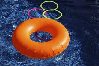 Summer, inflatable swim ring in a pool, Province of Quebec, Canada, North America