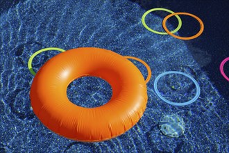 Summer, inflatable swim ring in a pool, Province of Quebec, Canada, North America