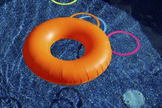 Summer, inflatable swim ring in a pool, Province of Quebec, Canada, North America