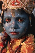 Portrait of a hindu boy dressed like the hindu deity Shiva (Ujjain, Madhya pradesh, India)