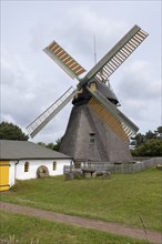 Amrum windmill with museum, fog, Amrum, North Sea island, North Frisia, Schleswig-Holstein,