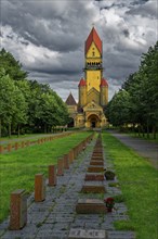 Grove of honour and crematorium, gloomy atmosphere, Leipzig South Cemetery, Leipzig, Saxony,