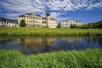 Classical Lower Castle and G. E. Lessing State School on the River Weisse Elster, residential town