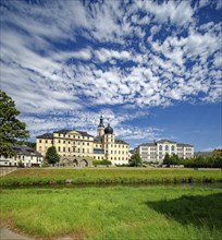 Classical Lower Castle and G. E. Lessing State School on the River Weisse Elster, residential town