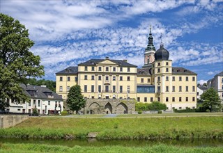 Neoclassical Lower Castle and St Mary's Evangelical-Lutheran Town Church on the River Weisse