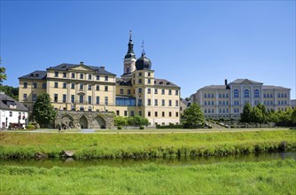 Classical Lower Castle and G. E. Lessing State School on the River Weisse Elster, residential town