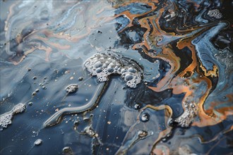 Oil layer on ocean water. Generative Ai, AI generated