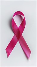 Pink breast cancer awareness ribbon over white background. vertical size, AI generated