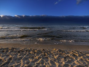 Sandy beach beach on the island of Usedom on the Baltic Sea at sunset, Zempin, Mecklenburg-Western