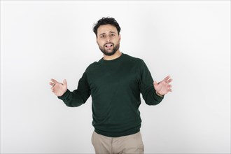 Portrait of a latin man giving a presentation