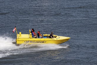 Boating, speed boat on the Saint Lawrence River, Montreal, Province of Quebec, Canada, North