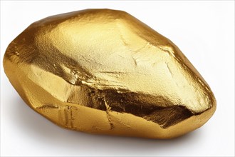 Shiny, smooth gold nugget with an even surface on a white background, ai generated, AI generated