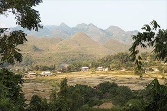 Karst hills and fields, Dong Van Karst Plateau UNESCO Global Geopark, Ha Giang Province, Vietnam,