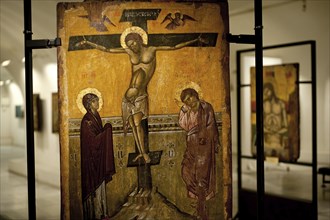 Icon called The crucifixion (14th century) . (Icons museum, Sofia, Bulgaria)