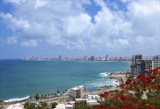 Mexico. Scenic skyline and panoramic view of Mazatlan Malecon. Ocean beaches view, Cerro Neveria