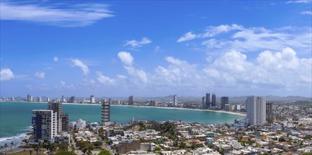 Mexico. Scenic skyline and panoramic view of Mazatlan Malecon. Ocean beaches view, Cerro Neveria