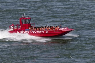 Jet boating, jet boat ride on the Saint Lawrence River, Summer, Montreal, Province of Quebec,