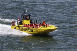 Jet boating, jet boat ride on the Saint Lawrence River, Summer, Montreal, Province of Quebec,