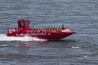 Jet boating, jet boat ride on the Saint Lawrence River, Summer, Montreal, Province of Quebec,