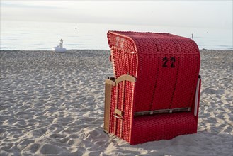 Red beach chair on the Baltic Sea, Dierhagen, Mecklenburg-Vorpommern, Germany, Europe