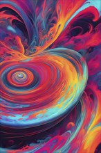 Abstract digital canvas painting dominated by swirling spirals myriad of bright clashing neon