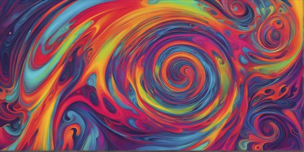 Abstract digital canvas painting dominated by swirling spirals myriad of bright clashing neon