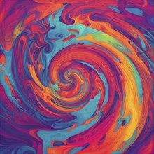 Abstract digital canvas painting dominated by swirling spirals myriad of bright clashing neon