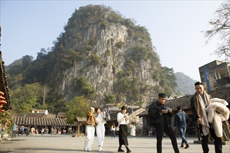 Karst hill in the centre of the old town of Dong Van, Ha Giang province, Vietnam, Asia