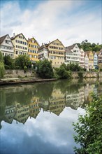 City view, Neckar river front with historic buildings and colourful gables, Tübingen,