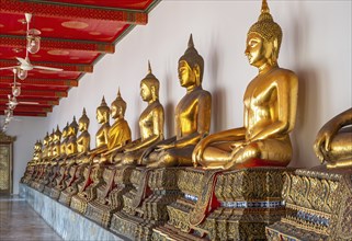 Buddha images at Phra Rabiang cloister, Wat Pho complex, Bangkok, Thailand, Asia