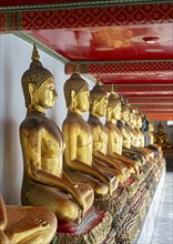 Buddha images at Phra Rabiang cloister, Wat Pho complex, Bangkok, Thailand, Asia