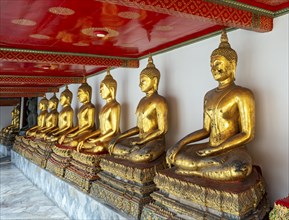 Buddha images at Phra Rabiang cloister, Wat Pho complex, Bangkok, Thailand, Asia