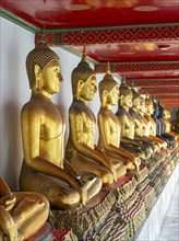 Buddha images at Phra Rabiang cloister, Wat Pho complex, Bangkok, Thailand, Asia