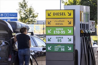 Petrol station on the A8 motorway, Total Energies petrol pump, Denkendorf, Baden-Württemberg,