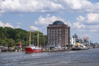 Museumshafen Oevelgönne pier, Augustinum retirement home, Altona, Hamburg, Germany, Europe