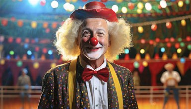 Portrait of a circus clown, A clown in the ring of a circus, AI generated, AI generated