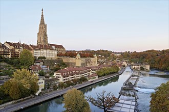 View of the Old Town, Bern Cathedral and the River Aare, Bern, Canton of Bern, Switzerland, Europe