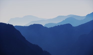 Morning atmosphere, mountain silhouette on the Postalm, Osterhorn group, Salzkammergut, Salzburg