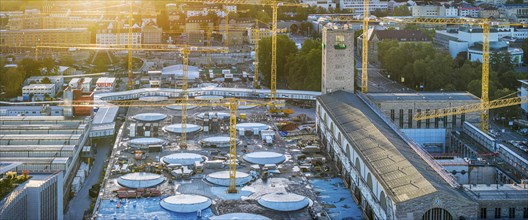 Construction site main station, Stuttgart 21, Bonatzbau with station tower, construction crane,