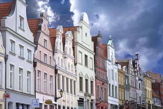 Gabled houses of different architectural styles, Wismar, Mecklenburg-Western Pomerania, Germany,