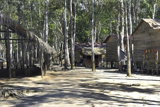 Traditional wooden house of the Tuyuca natives people village, Manaus, Amazonia State, Brazil,