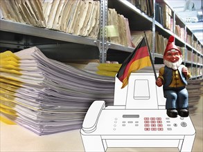 Symbolic image, German Michel, file shelves, federal authorities, digitisation of administration,