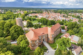 Aerial view, drone photo: Eisenhardt Castle and spa town of Bad Belzig, Hoher FlÃ¤ming nature park