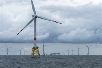 Offshore wind farm Nordsee Ost, operator RWE, north of Helgoland, German economic zone, wind