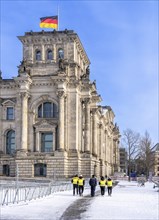 Group of police officers with yellow high-visibility waistcoat, Reichstag, Berlin, Germany, Europe