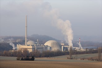 Energy transition, shutdown Neckarwestheim nuclear power plant, field landscape, Neckarwestheim,