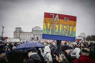 Posters at the large demonstration against the right in Berlin under the slogan We are the firewall