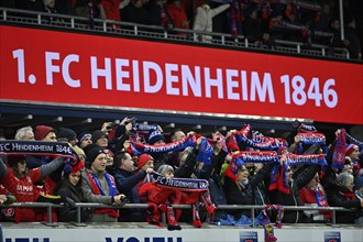 Fan block 1. FC Heidenheim 1846, fans, spectators, waving scarves, Voith-Arena, Heidenheim,