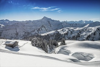 Snow-covered mountain landscape, Damüls, Bregenzerwald, Vorarlberg, Austria, Europe